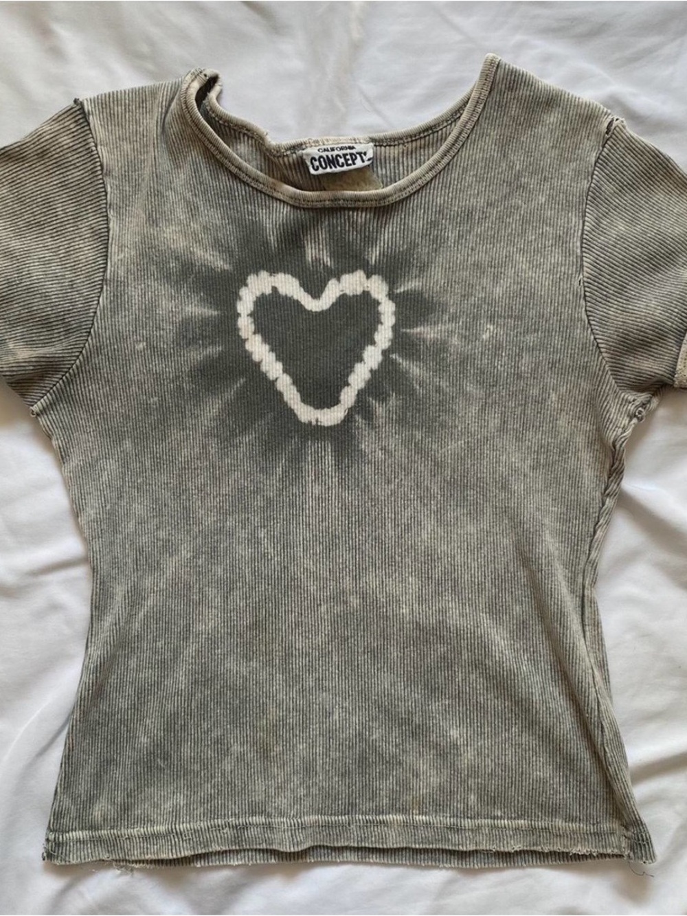 Vintage Ribbed Short Sleeve Tee with Heart Tie-Dye